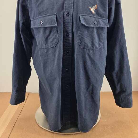 Vintage LL Bean Chamois Cloth Shirt Mens XL Navy Mallard Embroidered USA 90s - Picture 7 of 12